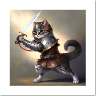 Cat with swords-Brave cat-Cats in Medieval times . Posters and Art